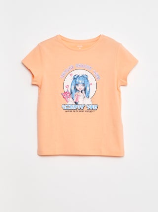 Camiseta estampada de manga corta con cuello redondo