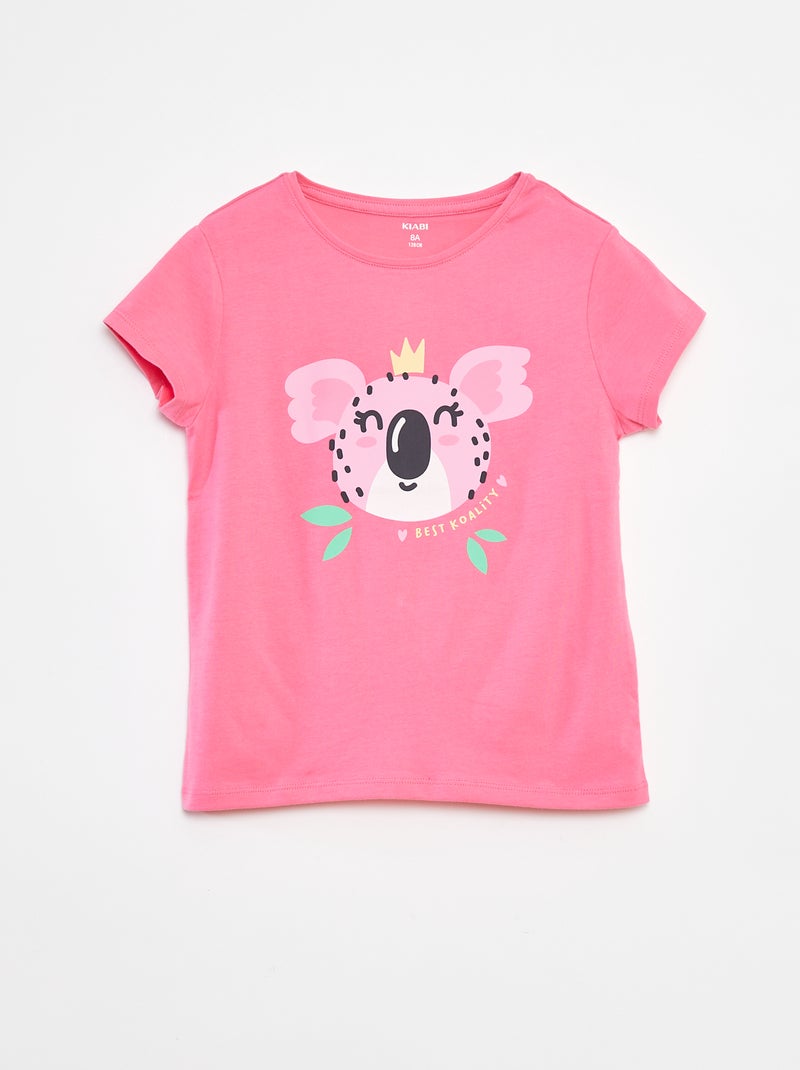 Camiseta estampada de manga corta con cuello redondo Rosa - Kiabi