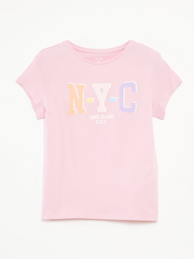 Camiseta estampada de manga corta con cuello redondo Rosa - Kiabi