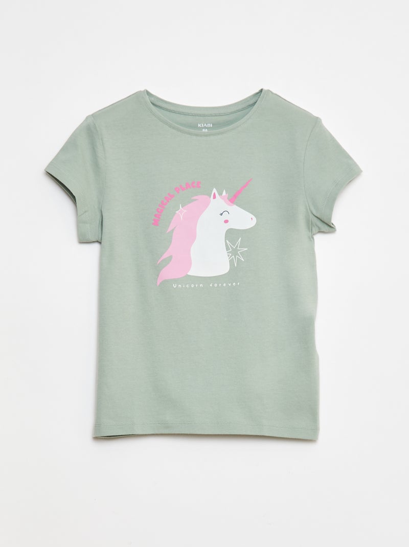Camiseta estampada de manga corta con cuello redondo Verde - Kiabi