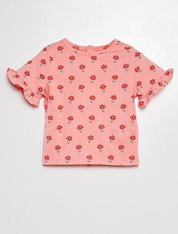 Camiseta estampada de manga corta con volantes