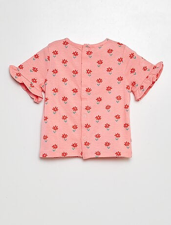 Camiseta estampada de manga corta con volantes