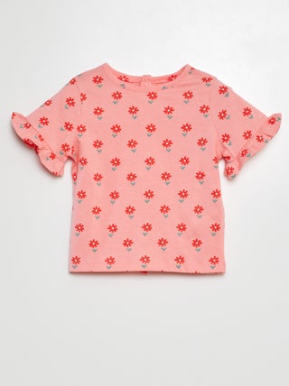Camiseta estampada de manga corta con volantes