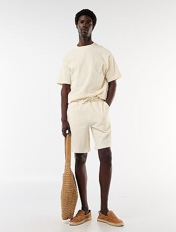 Camiseta estampada de manga corta en nido de abeja