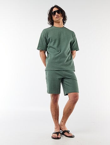 Camiseta estampada de manga corta en nido de abeja