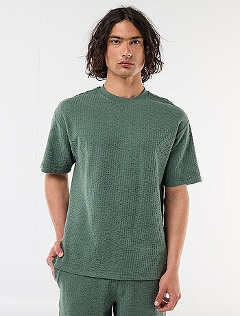 Camiseta estampada de manga corta en nido de abeja