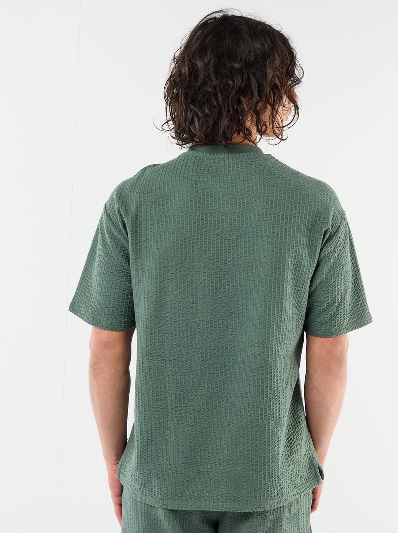 Camiseta estampada de manga corta en nido de abeja Verde - Kiabi