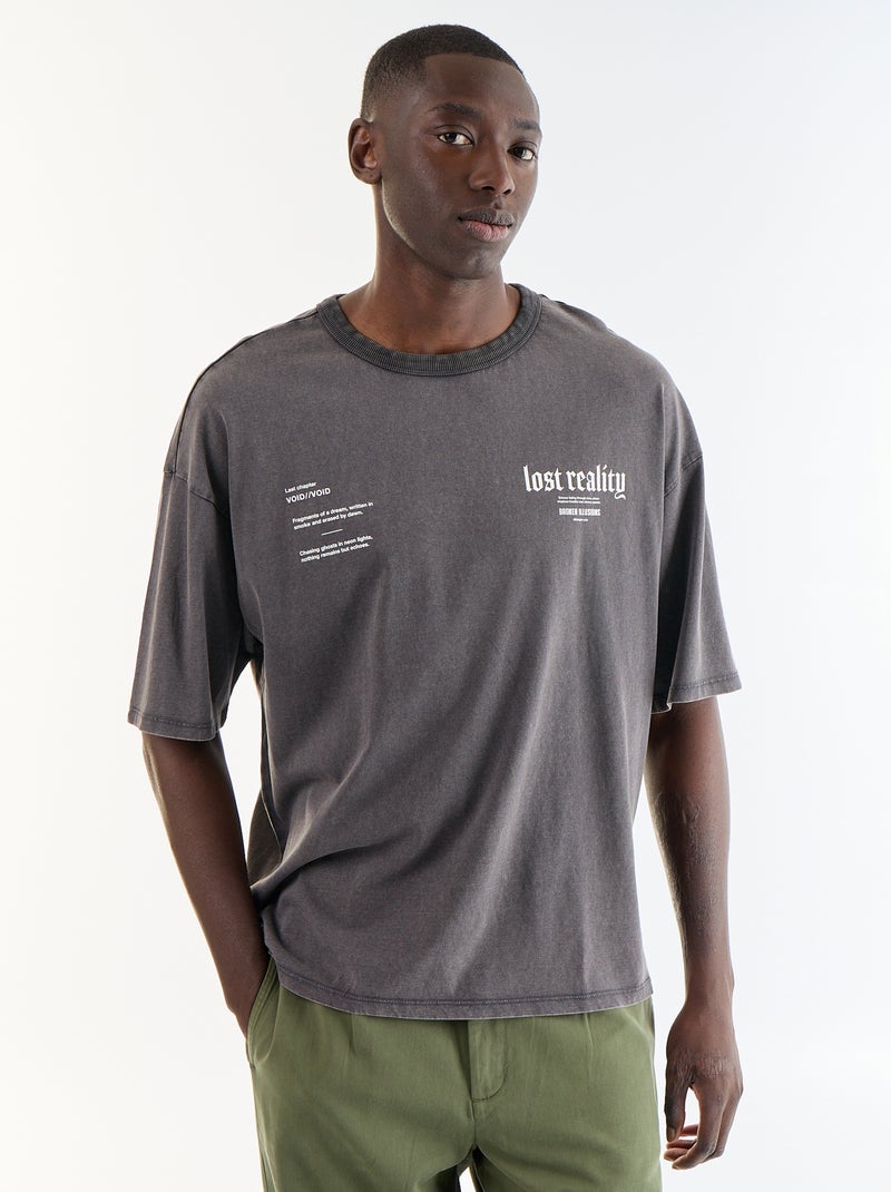 Camiseta estampada de manga corta estilo vintage Gris - Kiabi