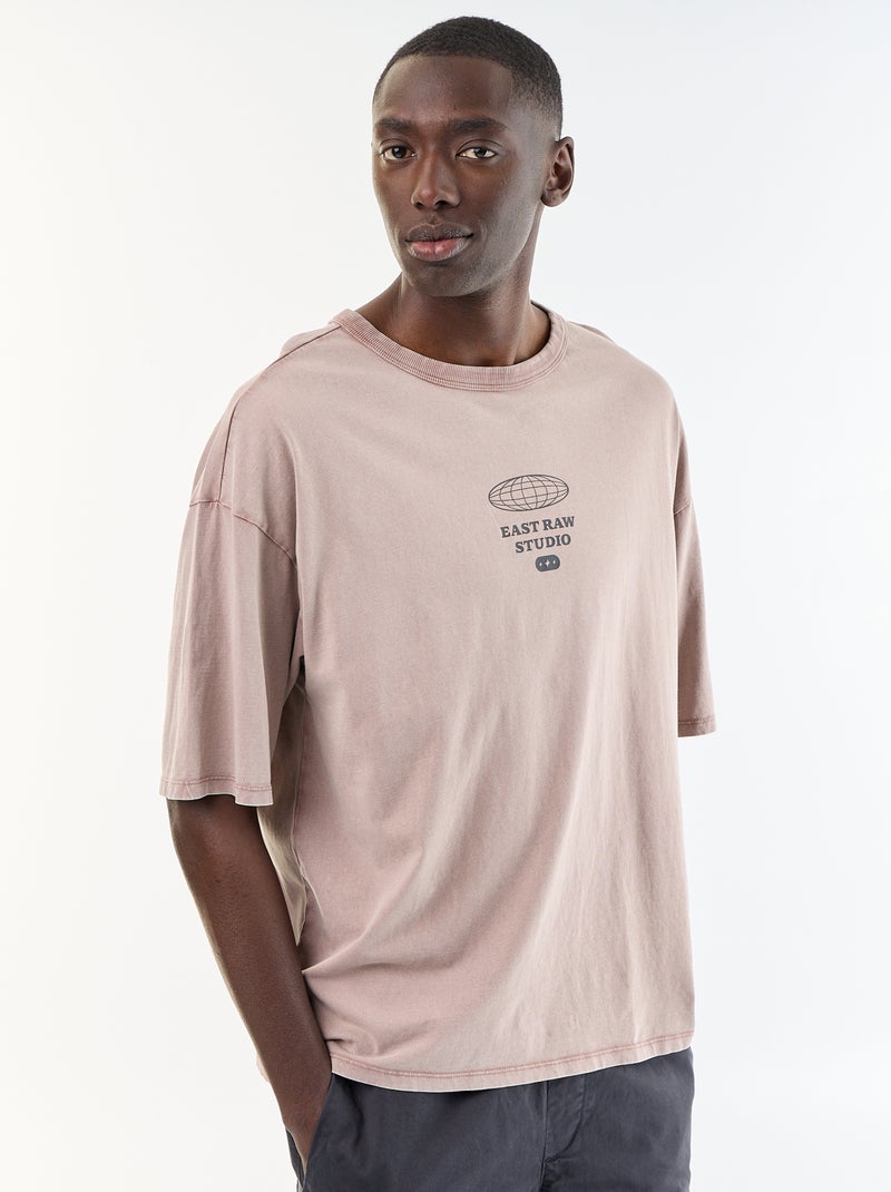 Camiseta estampada de manga corta estilo vintage Rosa - Kiabi