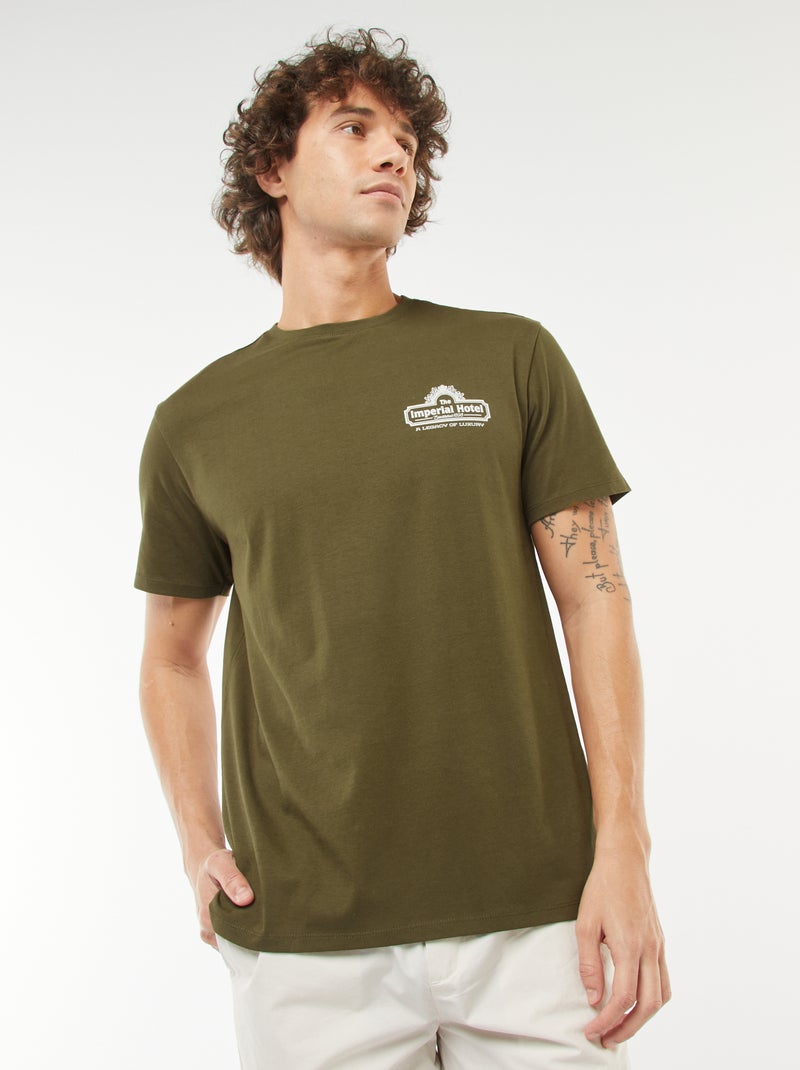 Camiseta estampada de manga corta Kaki - Kiabi