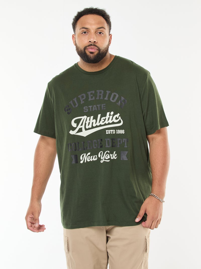 Camiseta estampada de manga corta Kaki - Kiabi