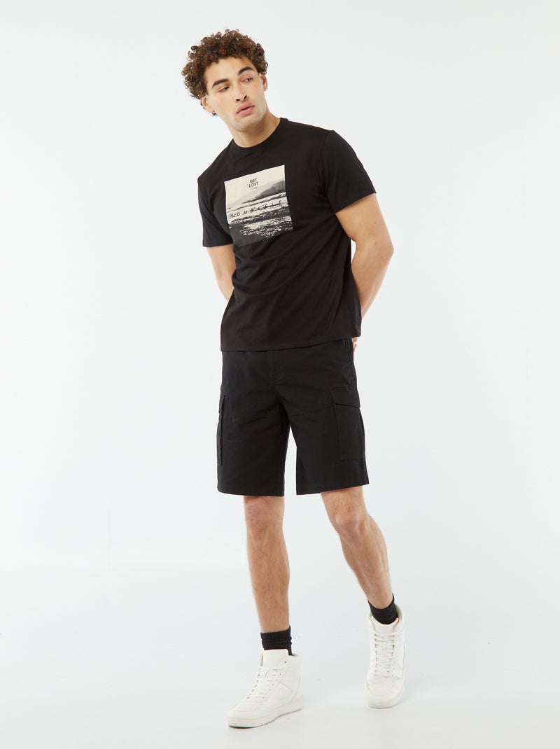 Camiseta estampada de manga corta NEGRO - Kiabi