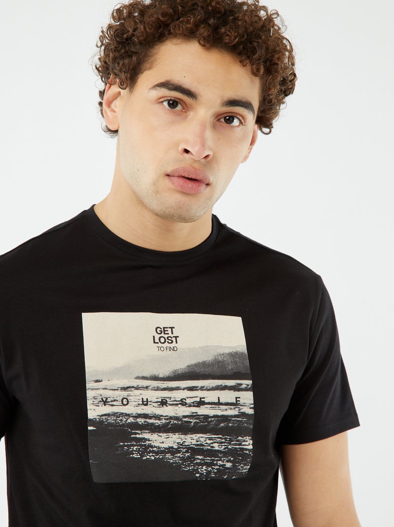 Camiseta estampada de manga corta NEGRO - Kiabi