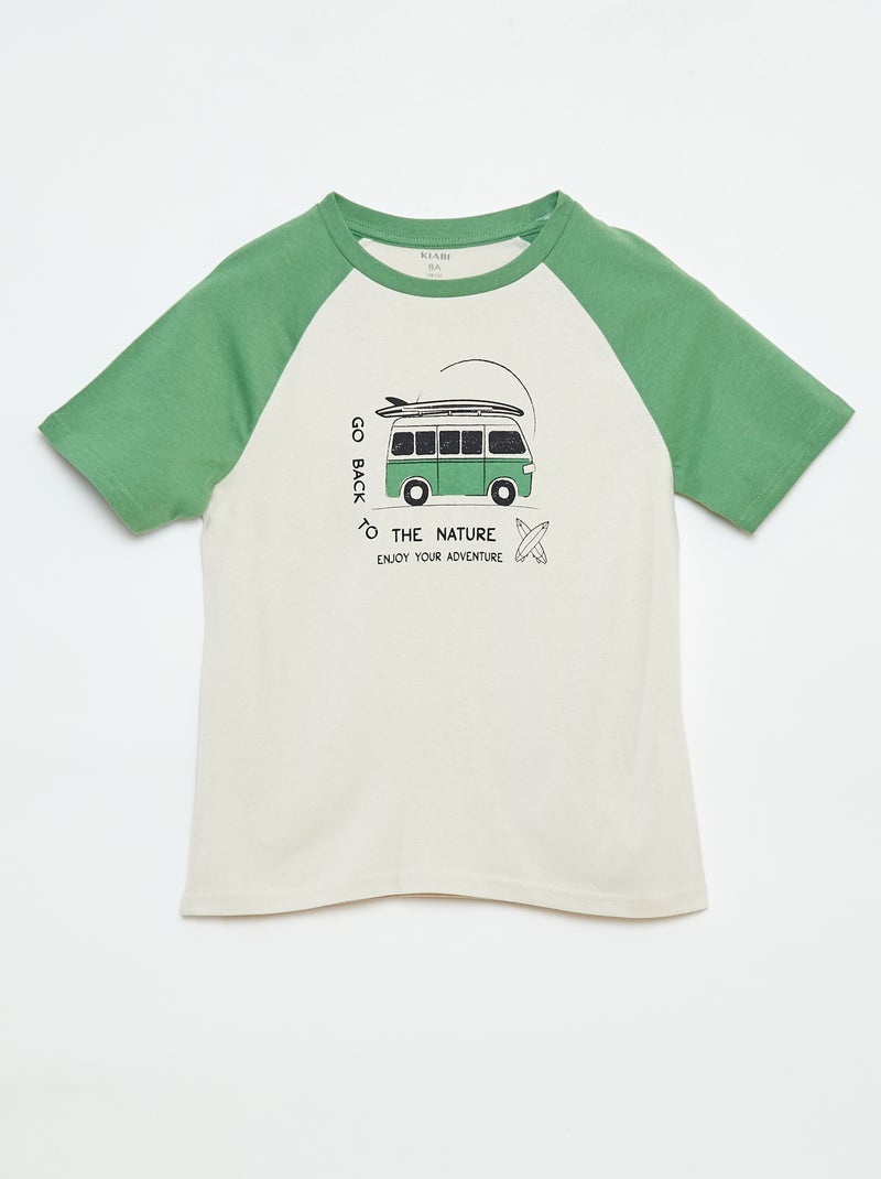 Camiseta estampada de manga corta raglán Verde - Kiabi