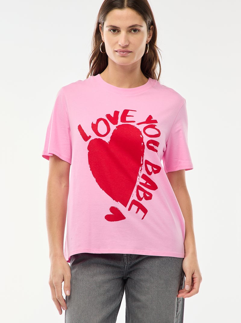 Camiseta estampada de manga corta Rosa - Kiabi