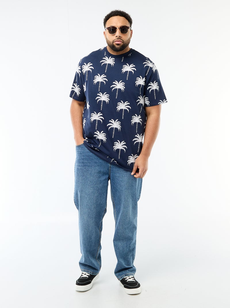 Camiseta estampada de manga corta y cuello redondo Azul - Kiabi