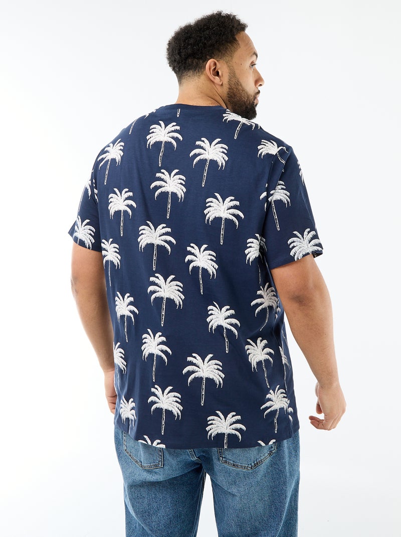 Camiseta estampada de manga corta y cuello redondo Azul - Kiabi
