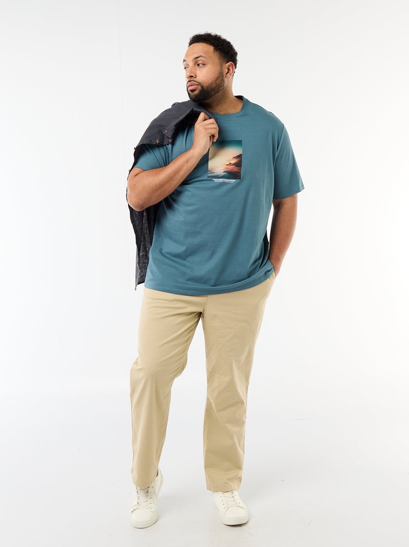 Camiseta estampada de manga corta y cuello redondo Azul - Kiabi