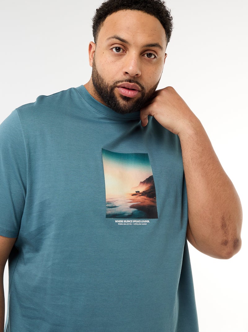 Camiseta estampada de manga corta y cuello redondo Azul - Kiabi