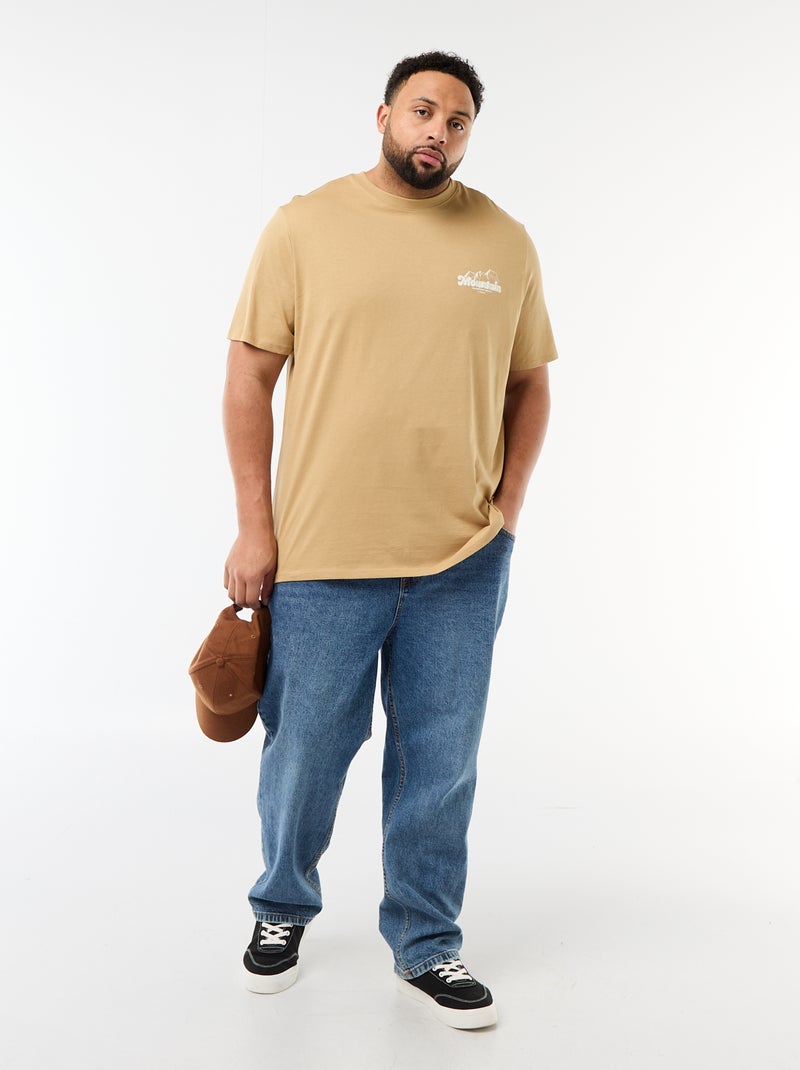 Camiseta estampada de manga corta y cuello redondo Beige - Kiabi