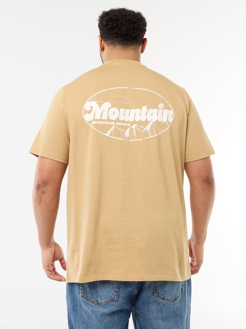 Camiseta estampada de manga corta y cuello redondo Beige - Kiabi