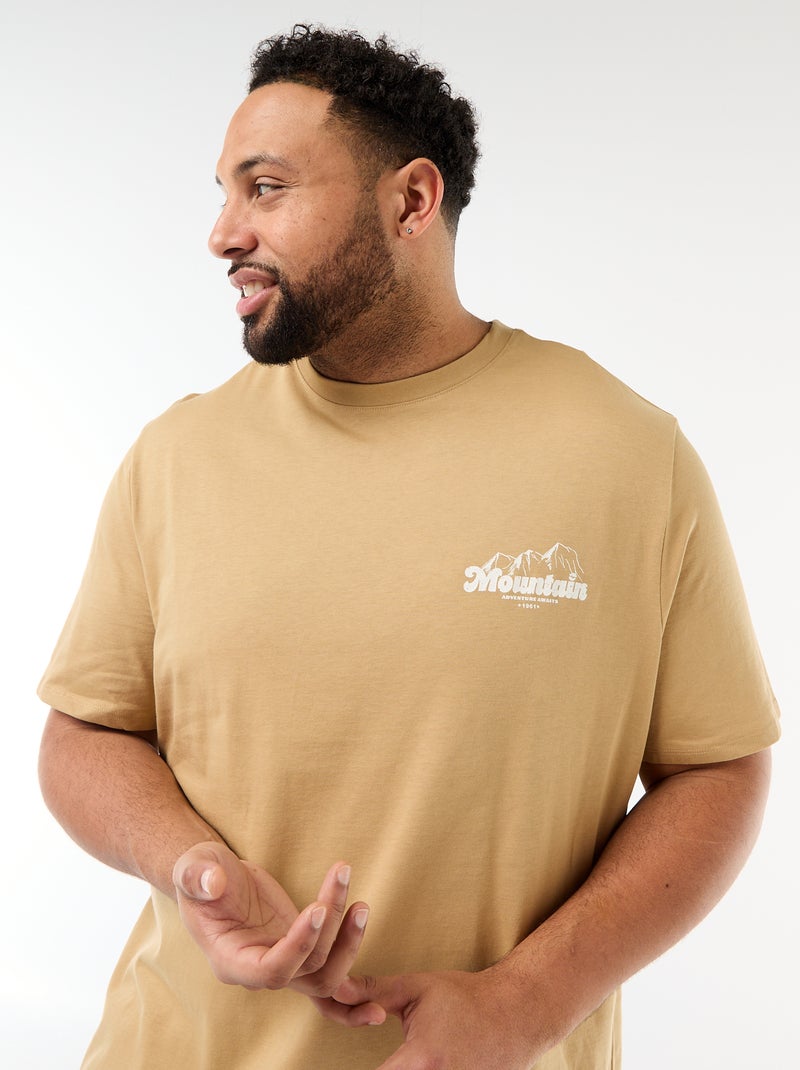 Camiseta estampada de manga corta y cuello redondo Beige - Kiabi