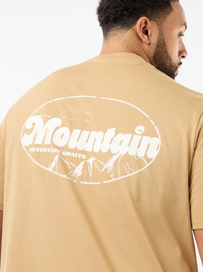 Camiseta estampada de manga corta y cuello redondo Beige - Kiabi