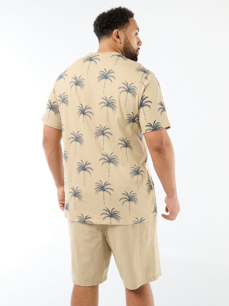Camiseta estampada de manga corta y cuello redondo Beige - Kiabi