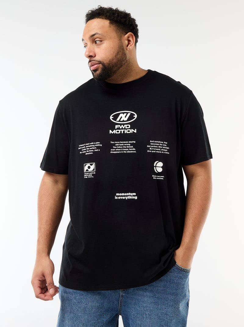 Camiseta estampada de manga corta y cuello redondo Negro - Kiabi