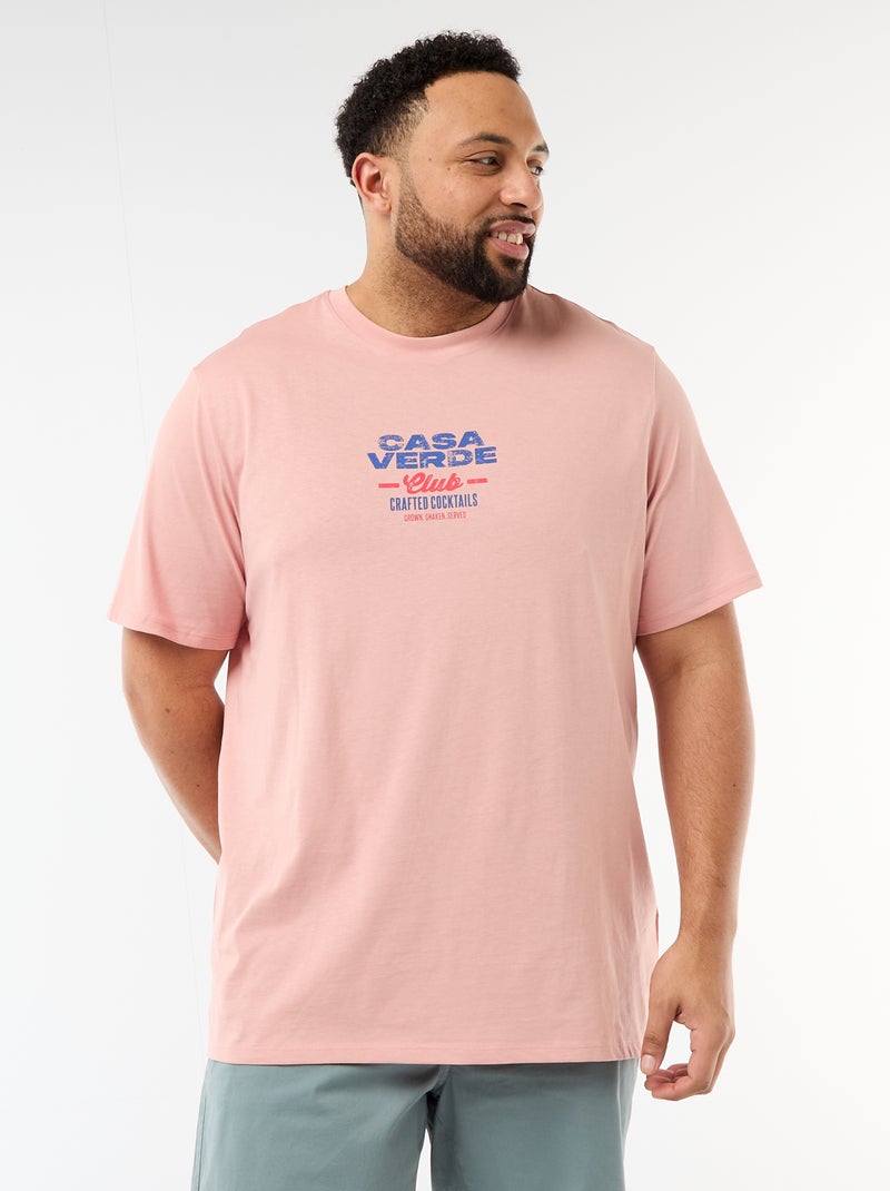 Camiseta estampada de manga corta y cuello redondo Rosa - Kiabi