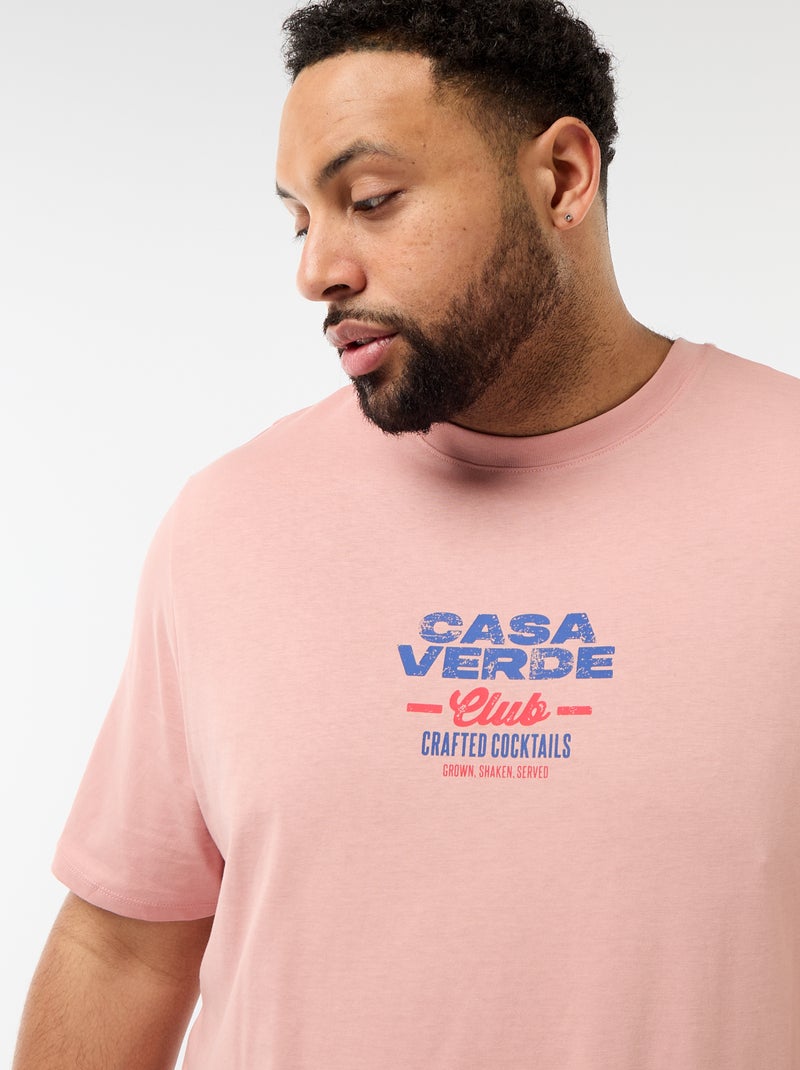 Camiseta estampada de manga corta y cuello redondo Rosa - Kiabi