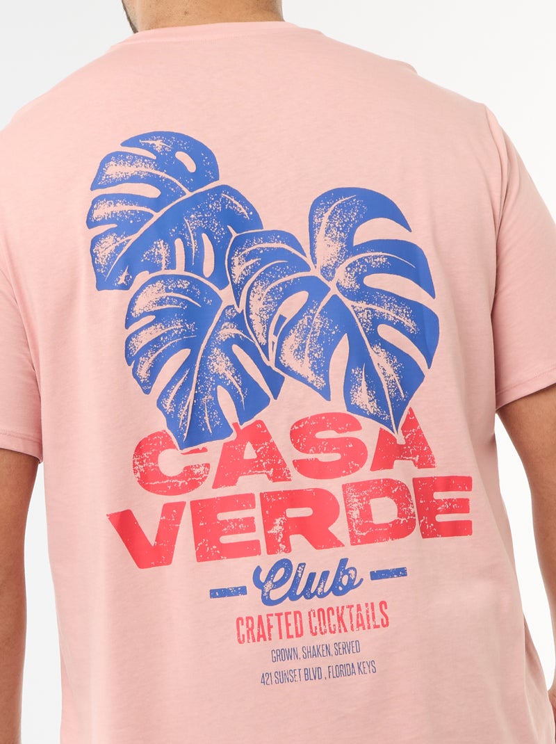Camiseta estampada de manga corta y cuello redondo Rosa - Kiabi