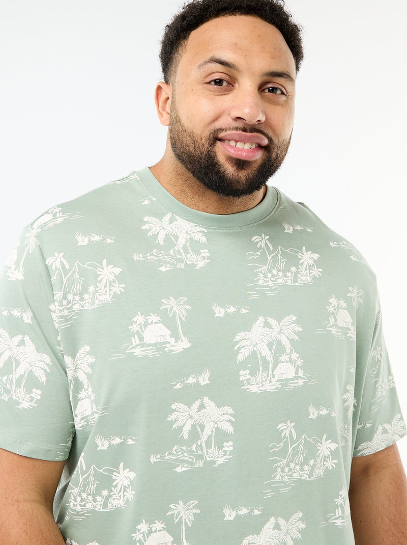 Camiseta estampada de manga corta y cuello redondo Verde - Kiabi