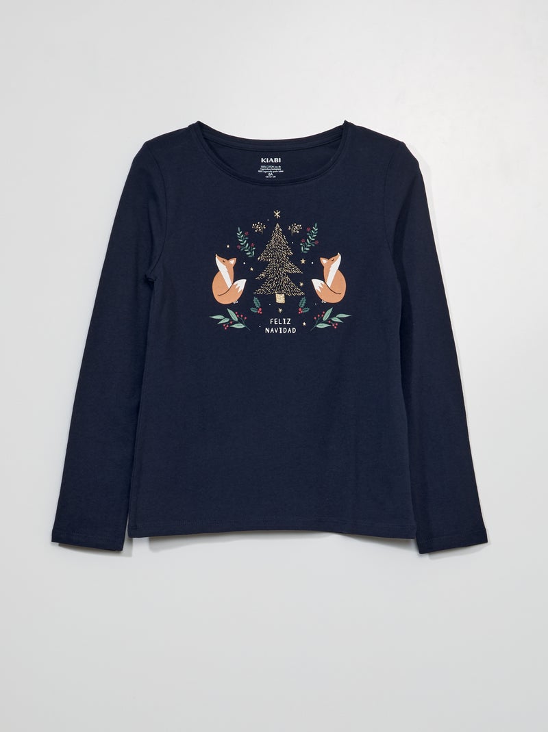 Camiseta estampada de manga larga AZUL - Kiabi