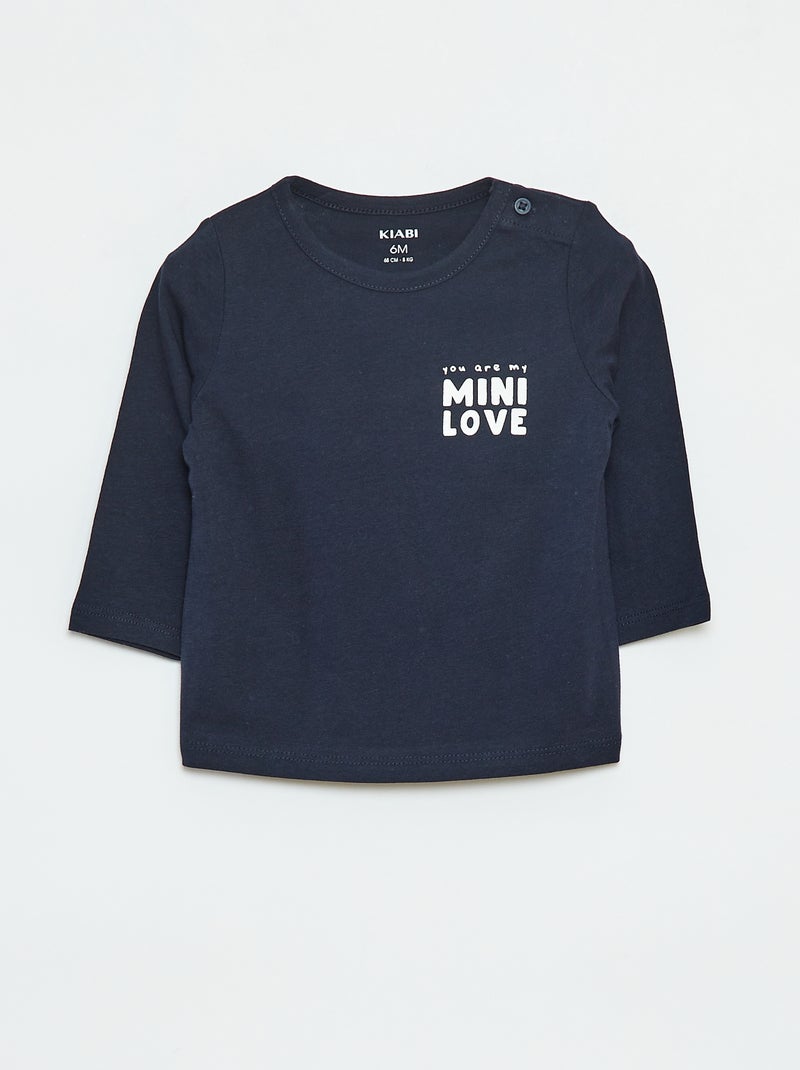 Camiseta estampada de manga larga Azul - Kiabi