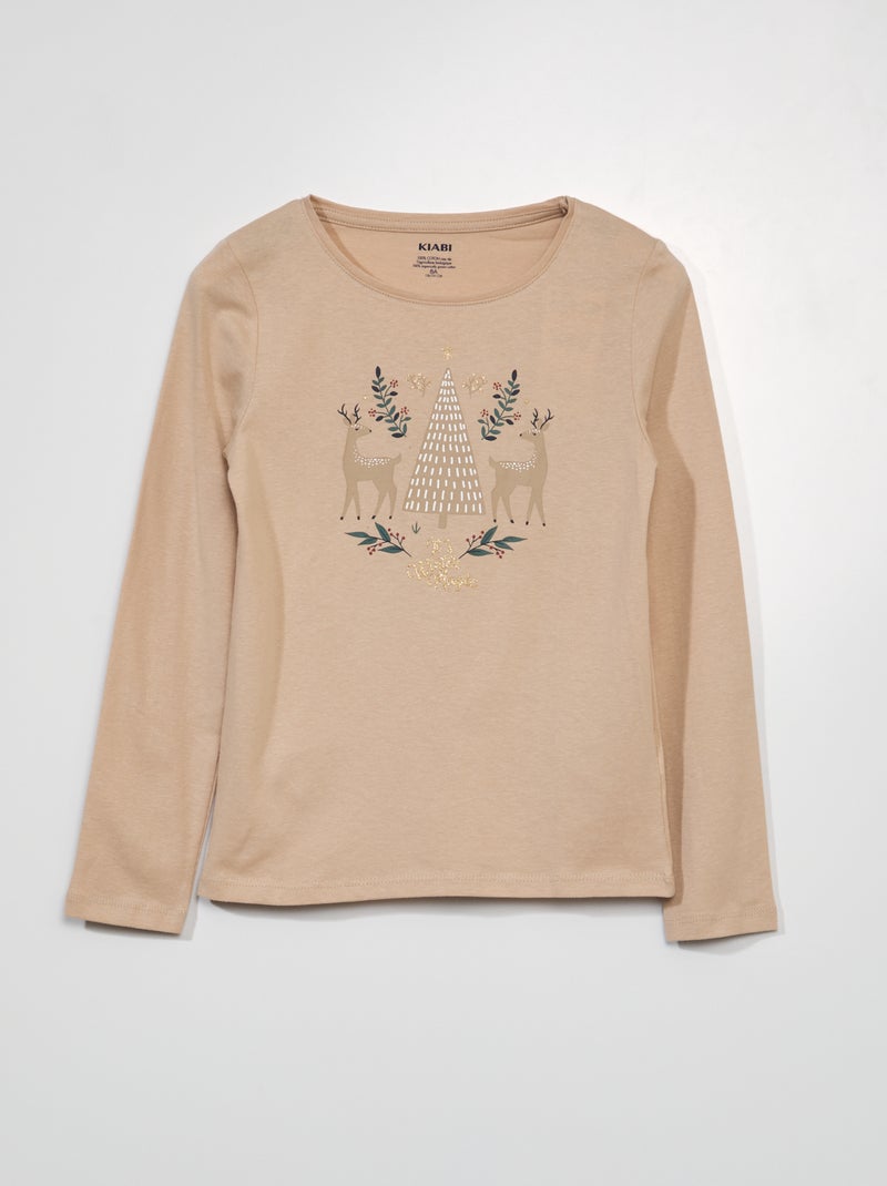 Camiseta estampada de manga larga BEIGE - Kiabi