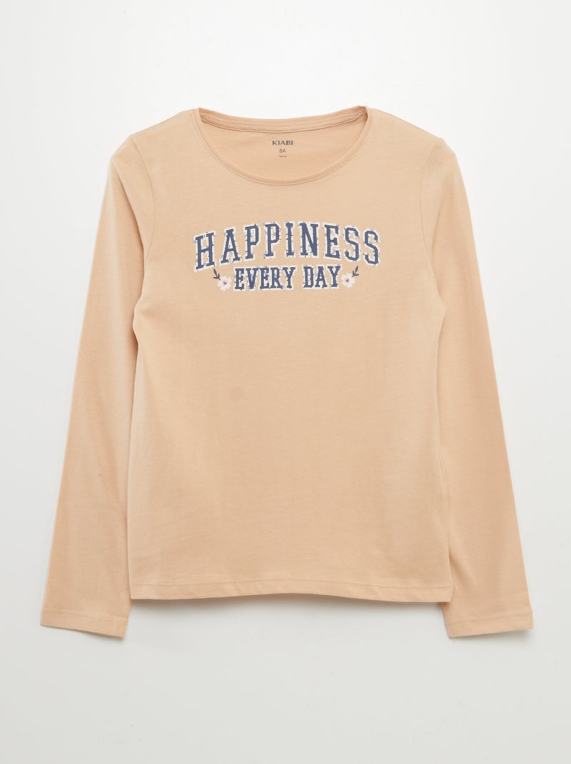 Camiseta estampada de manga larga BEIGE - Kiabi