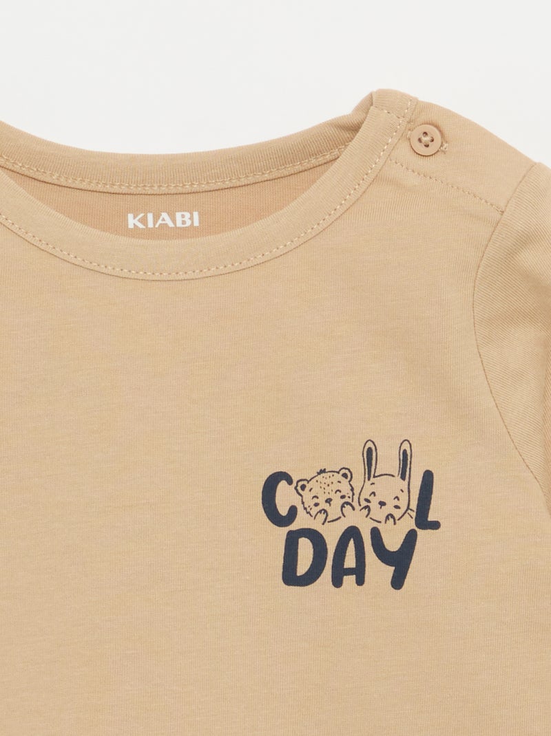 Camiseta estampada de manga larga Beige - Kiabi