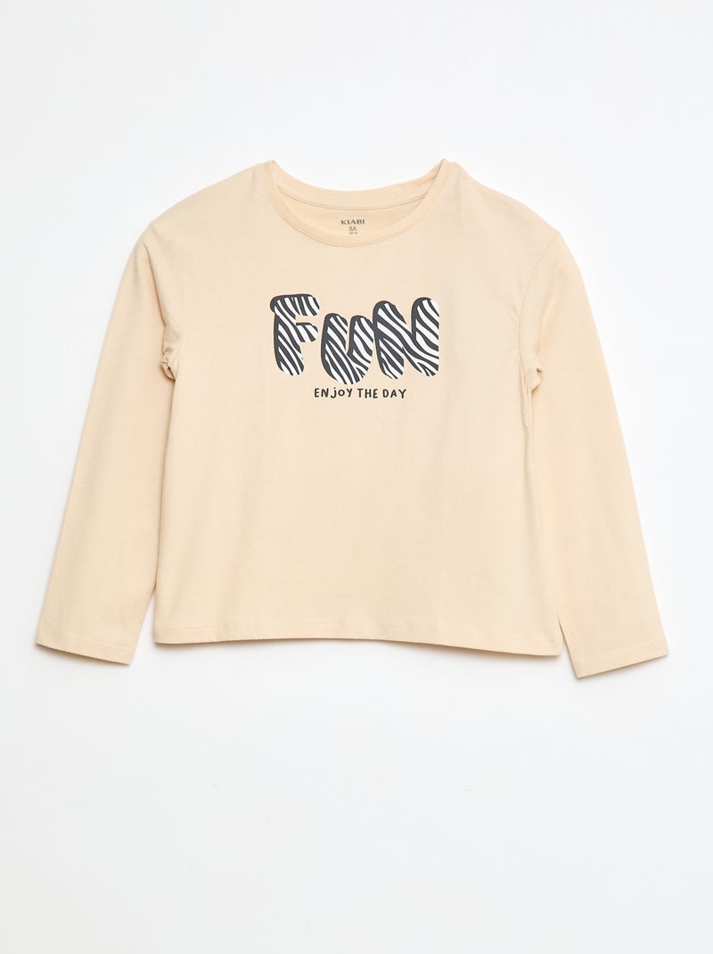 Camiseta estampada de manga larga Beige - Kiabi