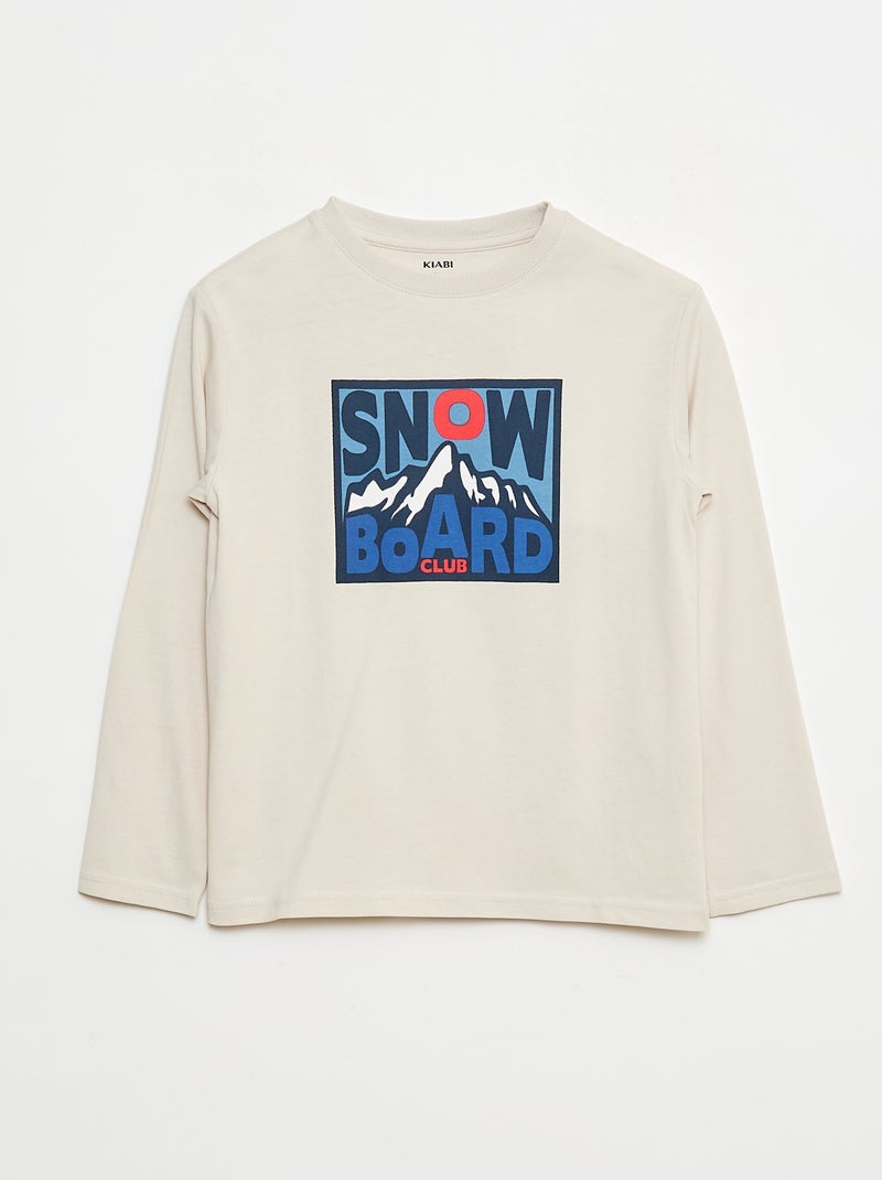 Camiseta estampada de manga larga Beige - Kiabi