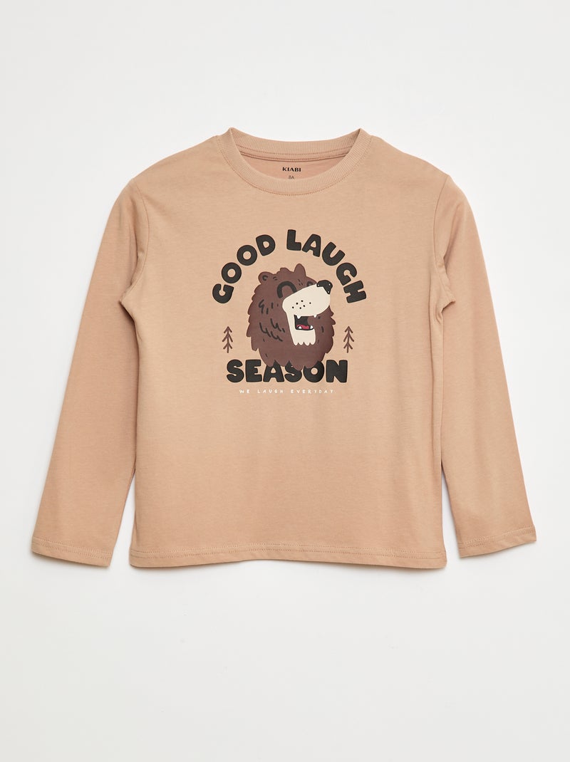 Camiseta estampada de manga larga Beige - Kiabi
