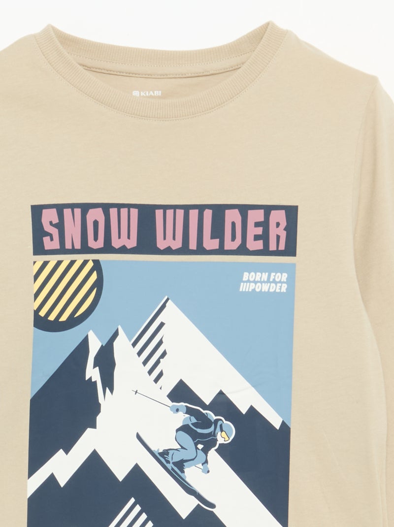 Camiseta estampada de manga larga Beige - Kiabi