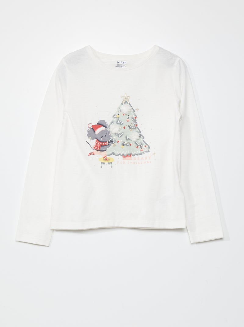 Camiseta estampada de manga larga BLANCO - Kiabi