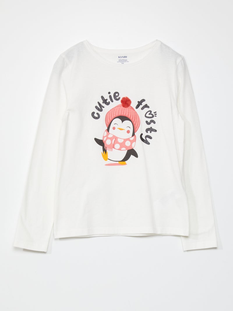Camiseta estampada de manga larga BLANCO - Kiabi
