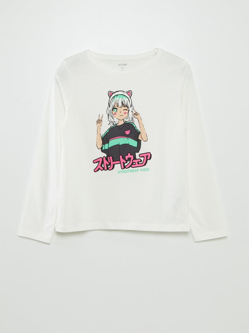 Camiseta estampada de manga larga BLANCO - Kiabi