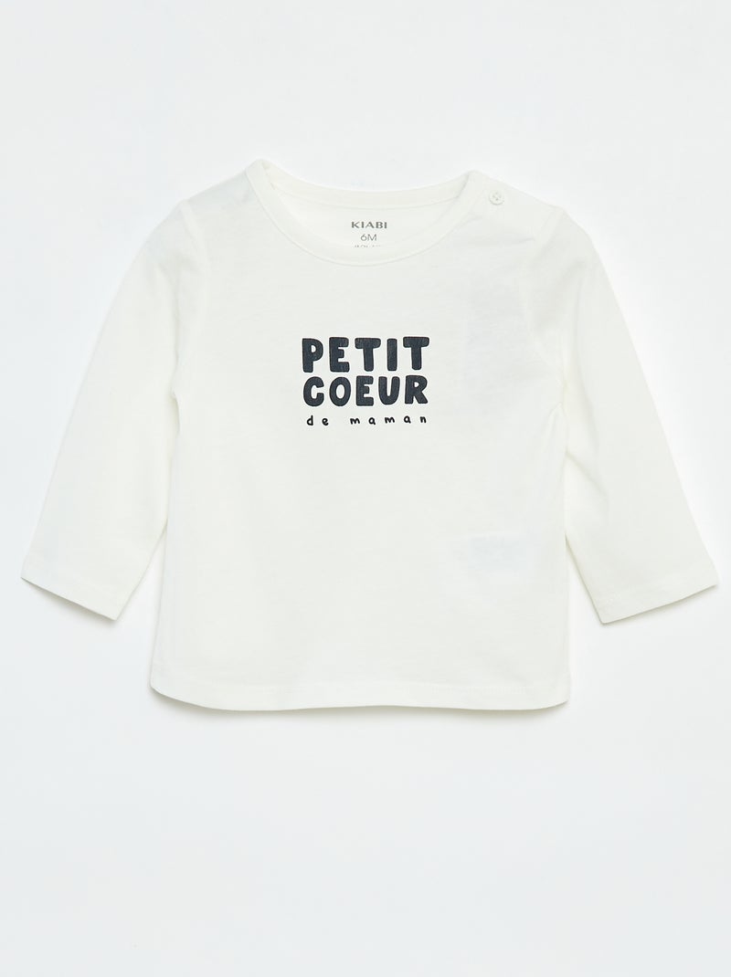 Camiseta estampada de manga larga Blanco - Kiabi