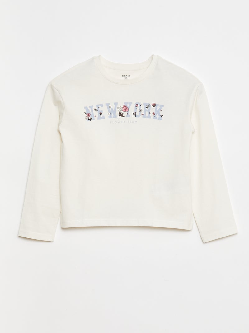 Camiseta estampada de manga larga Blanco - Kiabi