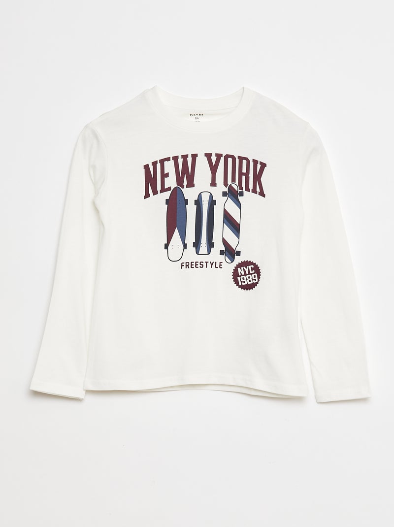Camiseta estampada de manga larga Blanco - Kiabi