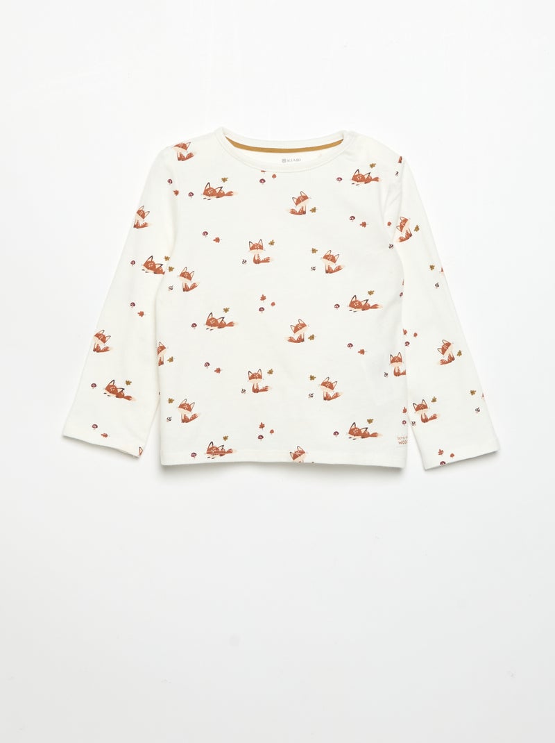 Camiseta estampada de manga larga Blanco - Kiabi