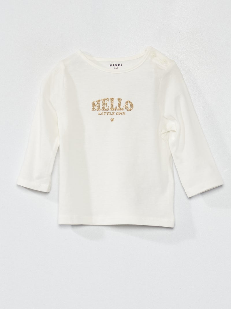 Camiseta estampada de manga larga BLANCO - Kiabi